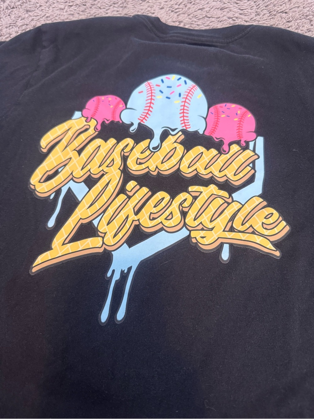 Baseball lifestyle Kids Black Graphic Tee with Colorful Drip Logo SZ YM - Picture 5 of 5